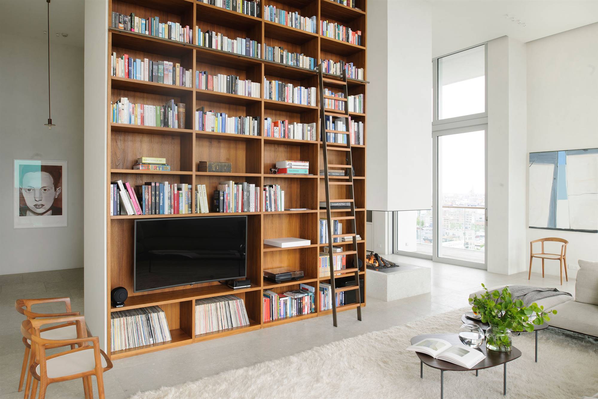 librería salon mueble televisor a medida madera 