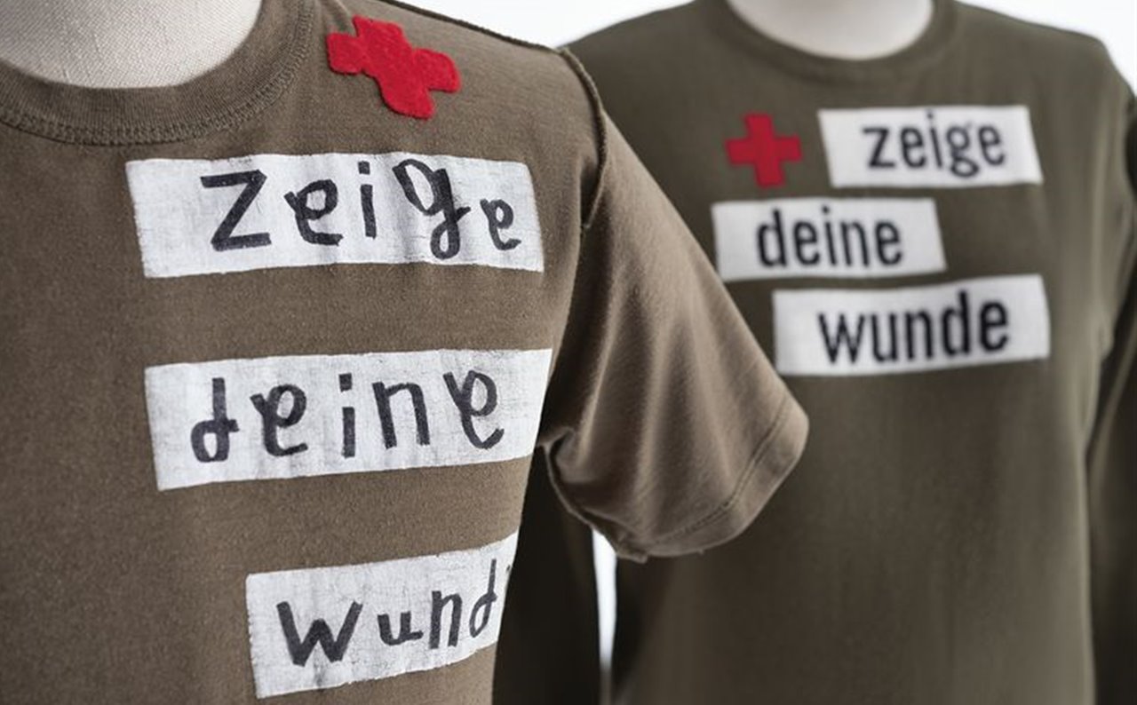 “Muestra tu herida" rezan estas camisetas. "Zeige deine Wunde" es una instalación que Joseph Beuys hizo en 1980.