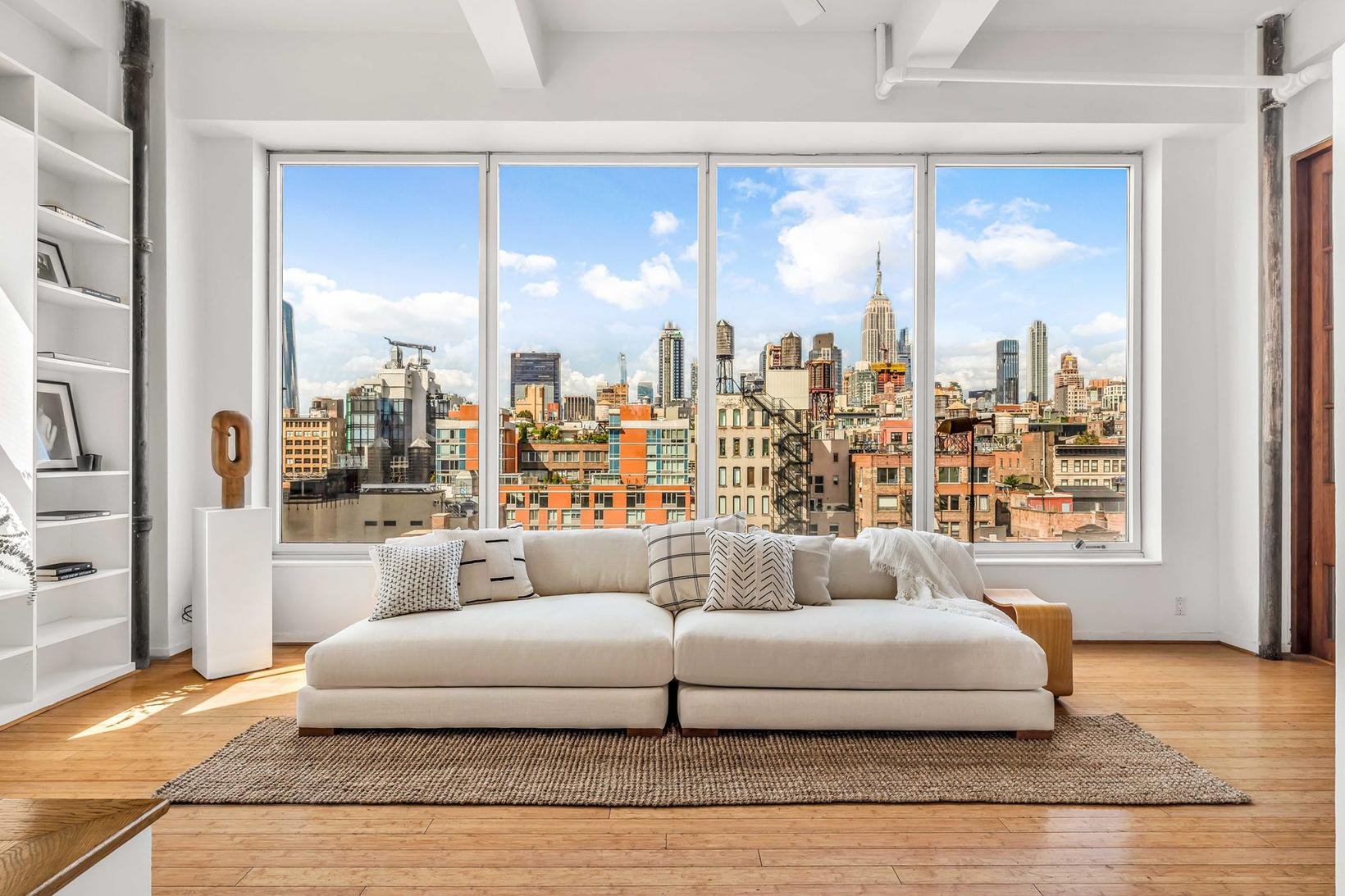 salon con vistas del loft de Susan Sarandon en Nueva York