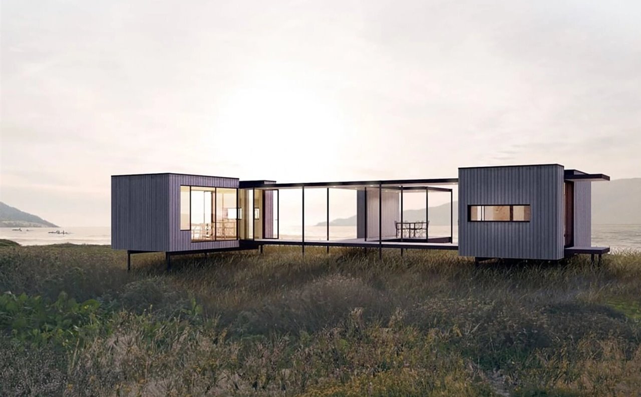Las casas modulares Trillium de NODE están construidas con madera y tienen un balance de carbono neutro.