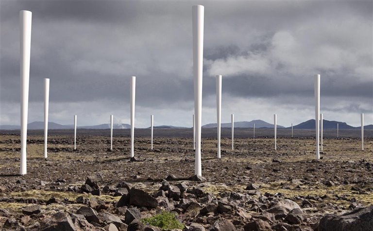 un aerogenerador que produce energía eólica sin aspas
