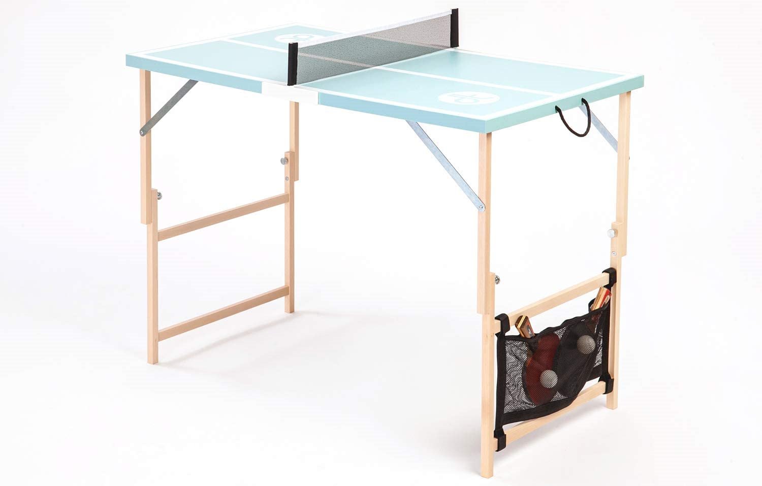 mesa pingpong azul claro y madera