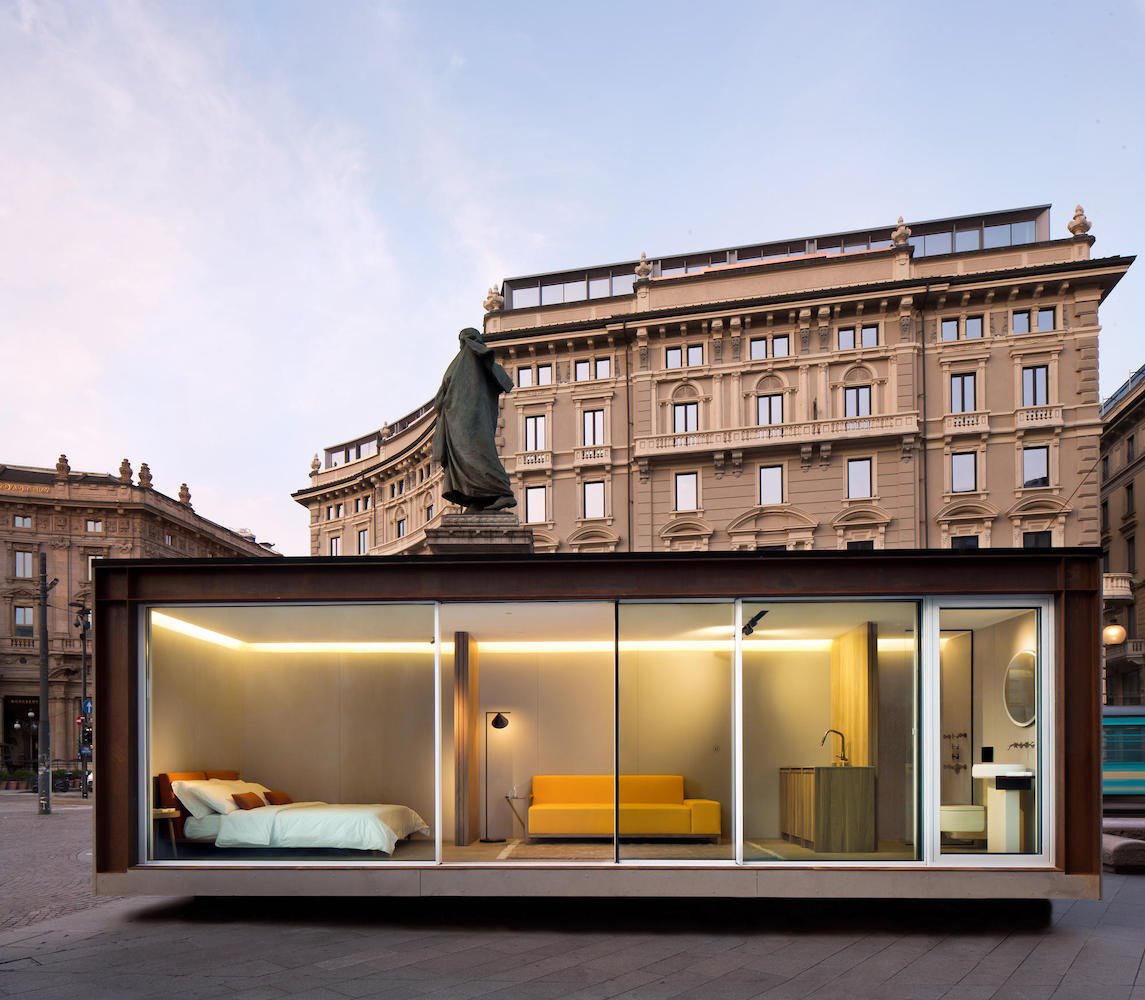 Micro casa nómada NO.MADE, diseñada por el arquitecto Michele Perlini y equipada por dentro con revestimientos de Lapitec.