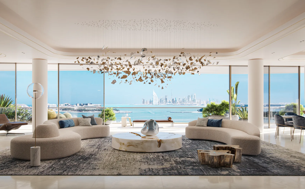 Ático Dubái salón con vistas al mar