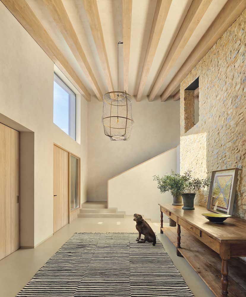 casa-moderna-con-fachada-de-piedra-entrada-recepcion alfombra 