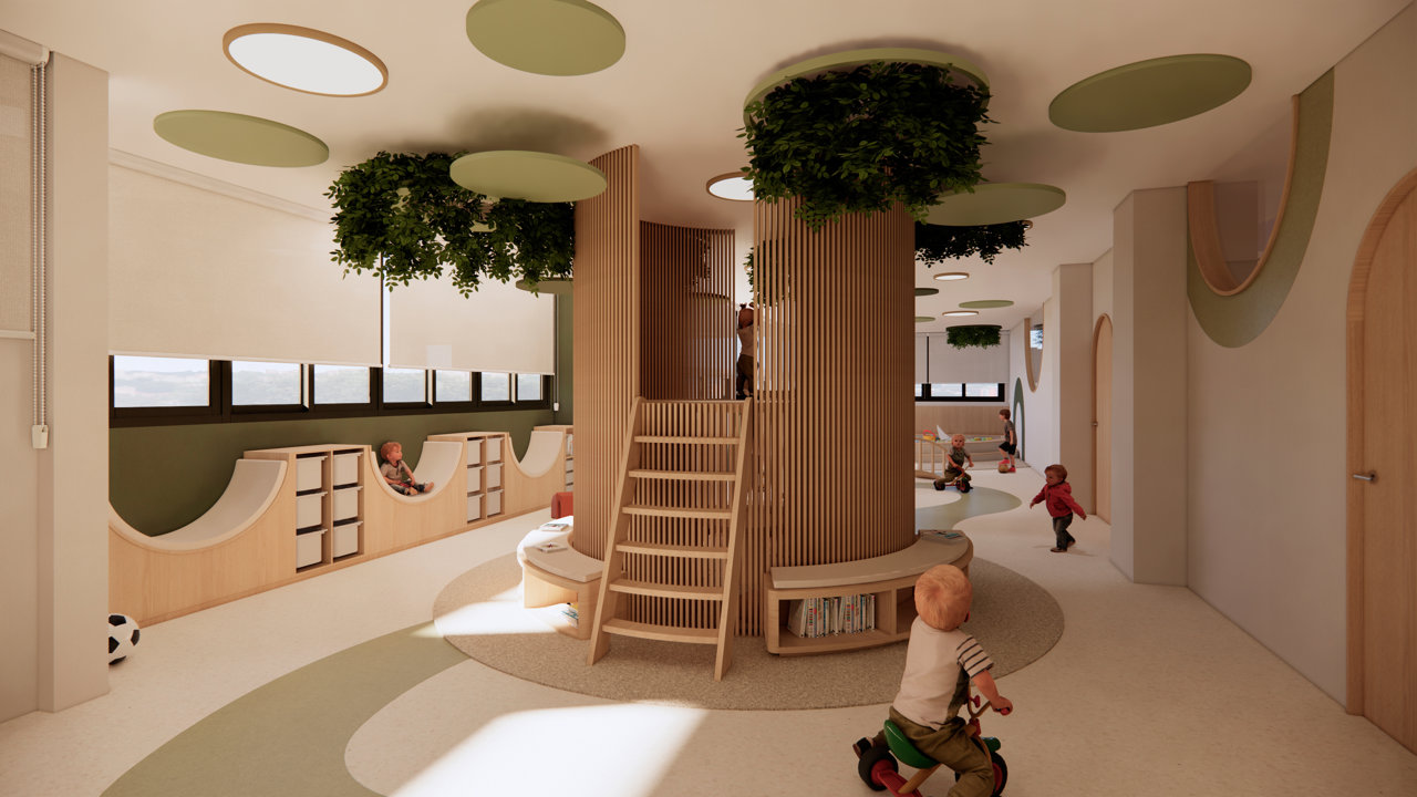 Zona de juegos de una escuela proyectada por Next Arquitectura