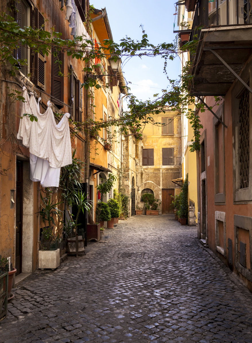Calle del barrio de Trastevere, en Roma