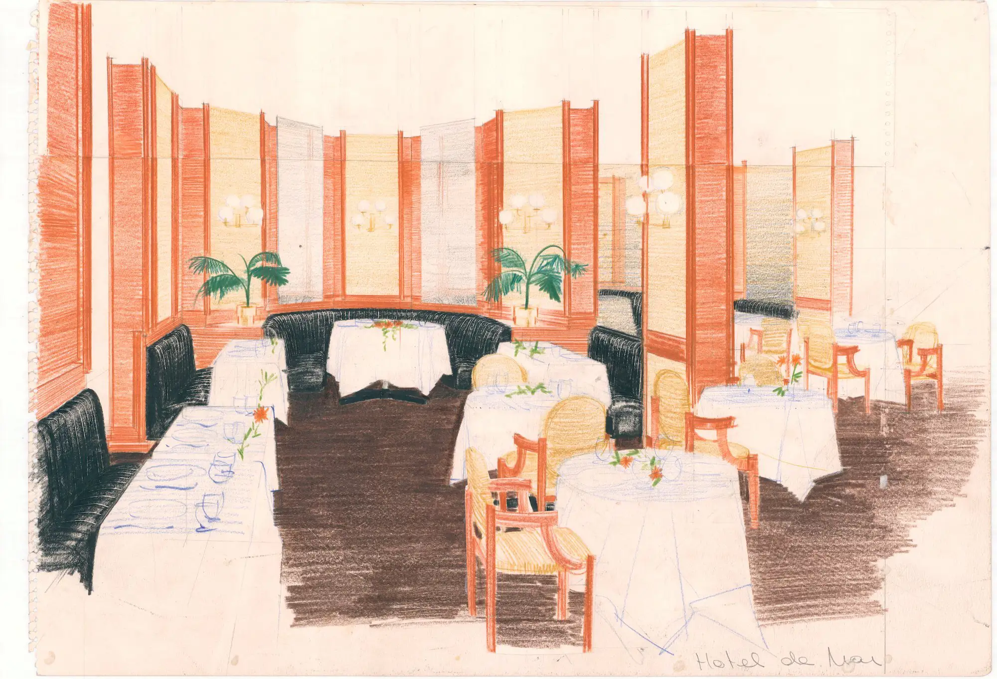 Dibujo de Federico Correa del comedor (1963). 