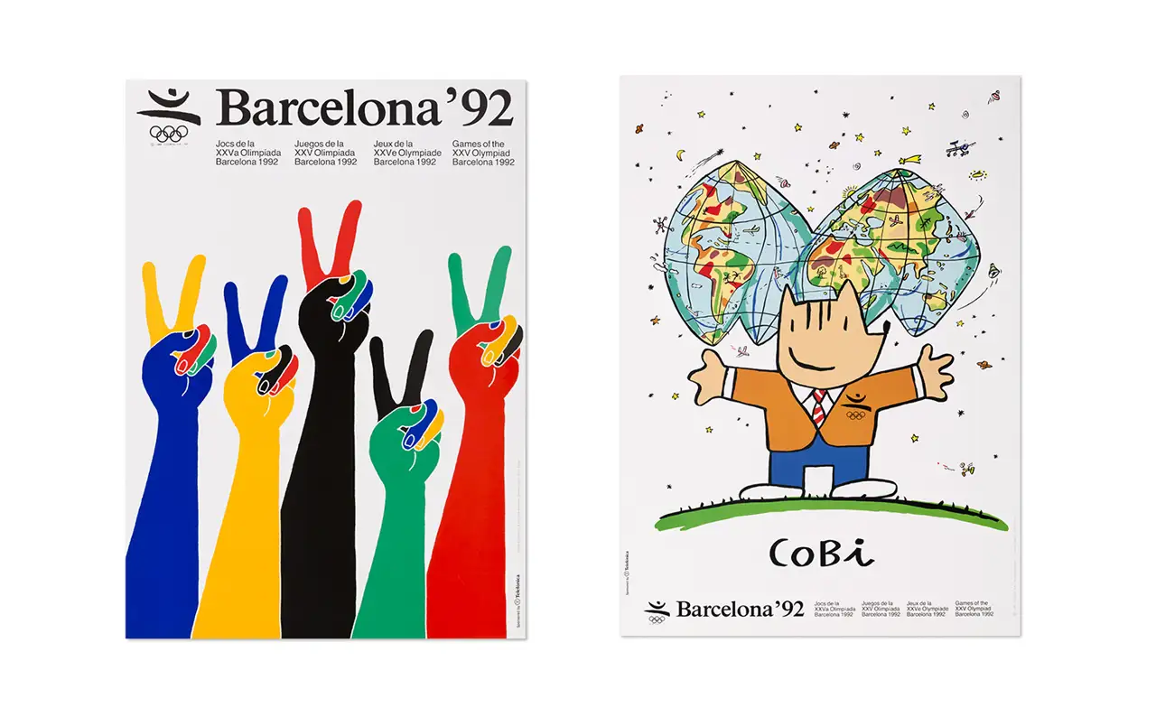 Carteles de los Juegos de Barcelona 92 diseñados por Enric Satué (izquierda) y Javier Mariscal.