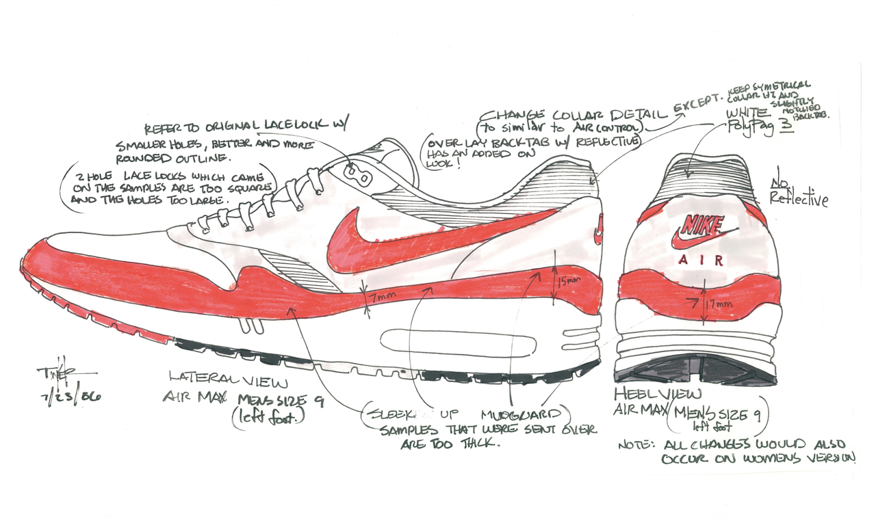 Boceto de la zapatilla Air Max, Tinker Hatfield, 1986