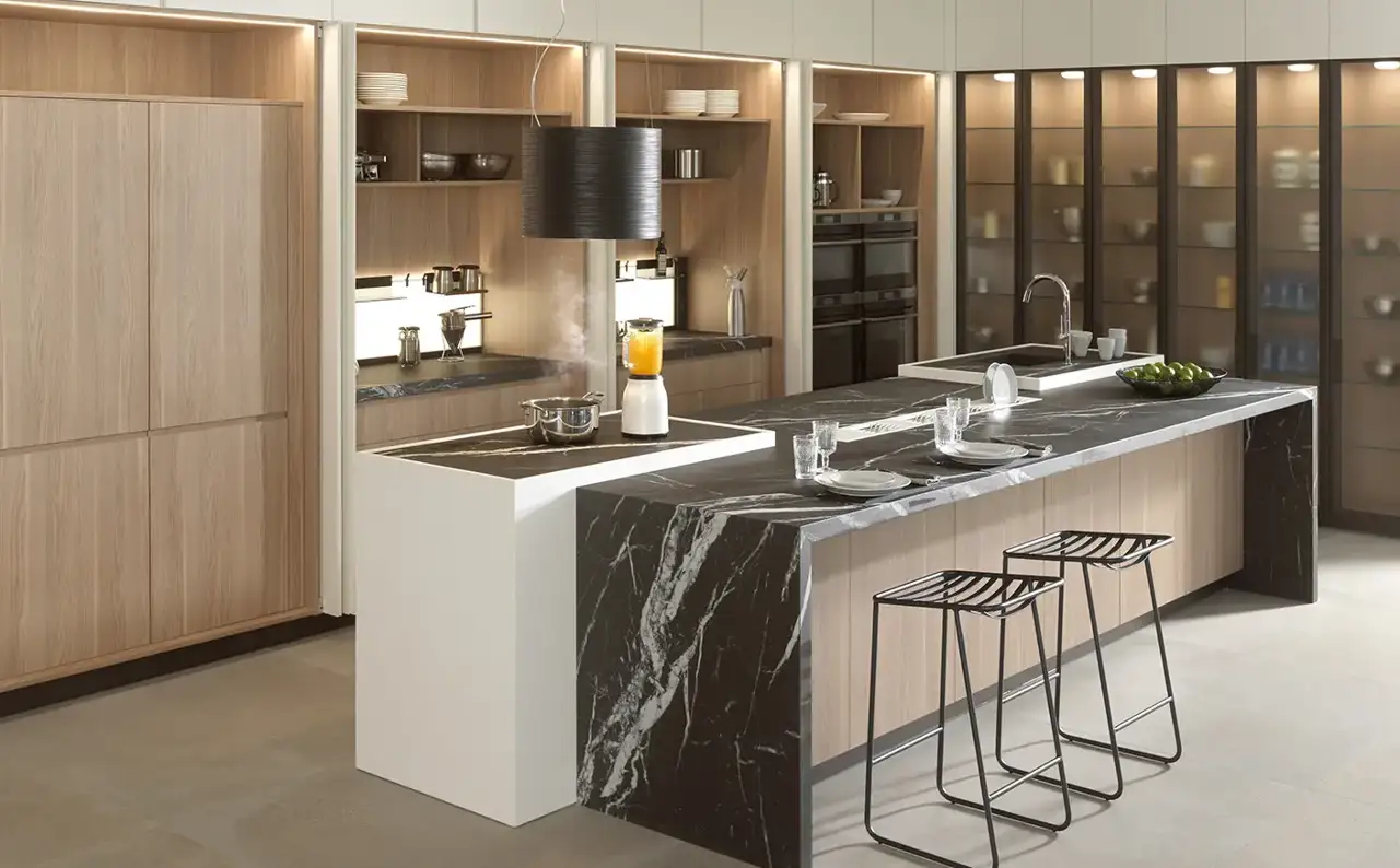 Cocina SmartKitchen Residence R1 70 Clear R3 70 Blanco SnowEncimera Xtone Negro Marquina Nature Gamadecor Porcelanosa 1 jpg