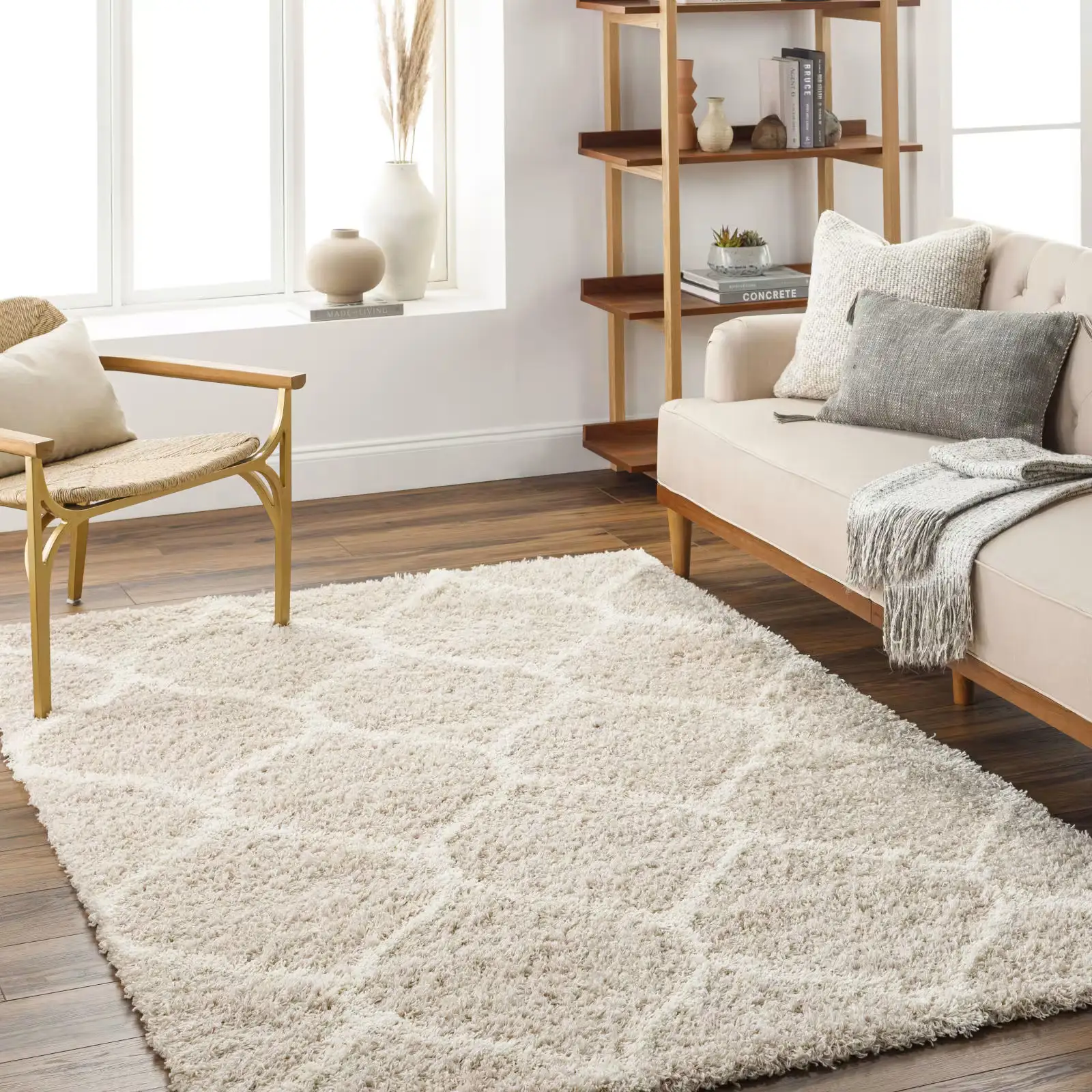 Alfombra shaggy oriental blanco/beige 160x220