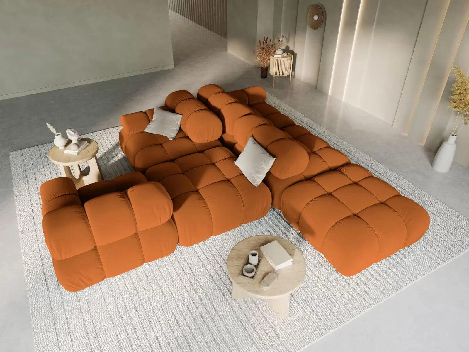 sofa modular derecho 4 plazas de terciopelo terracota jpg