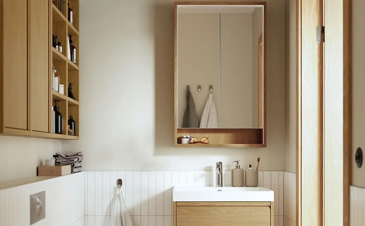 Baño pequeño madera