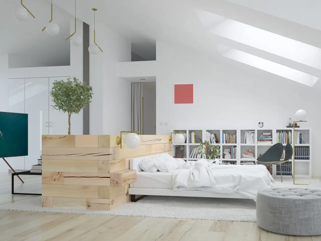 Cabecero madera dormitorio minimalista 