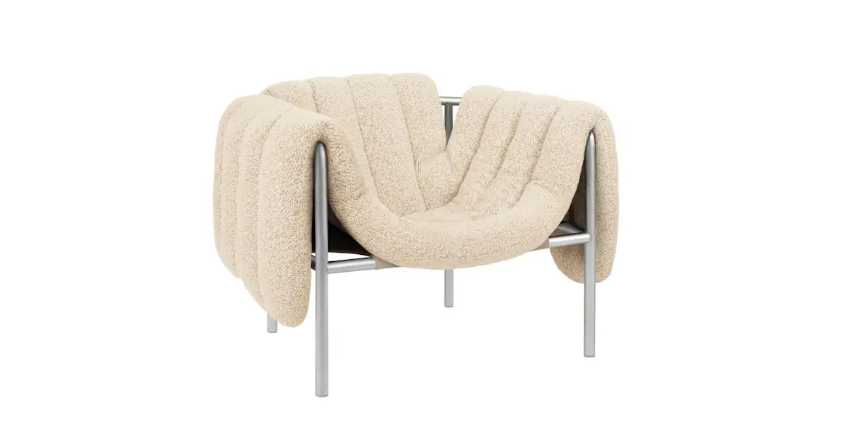 20295 Puffy Lounge Chair Eggshell   Stainless 01