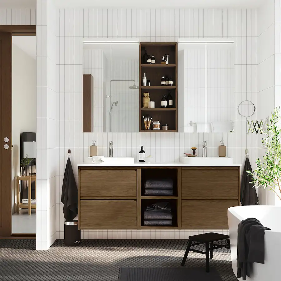 Mueble con lavabo de madera para dos 