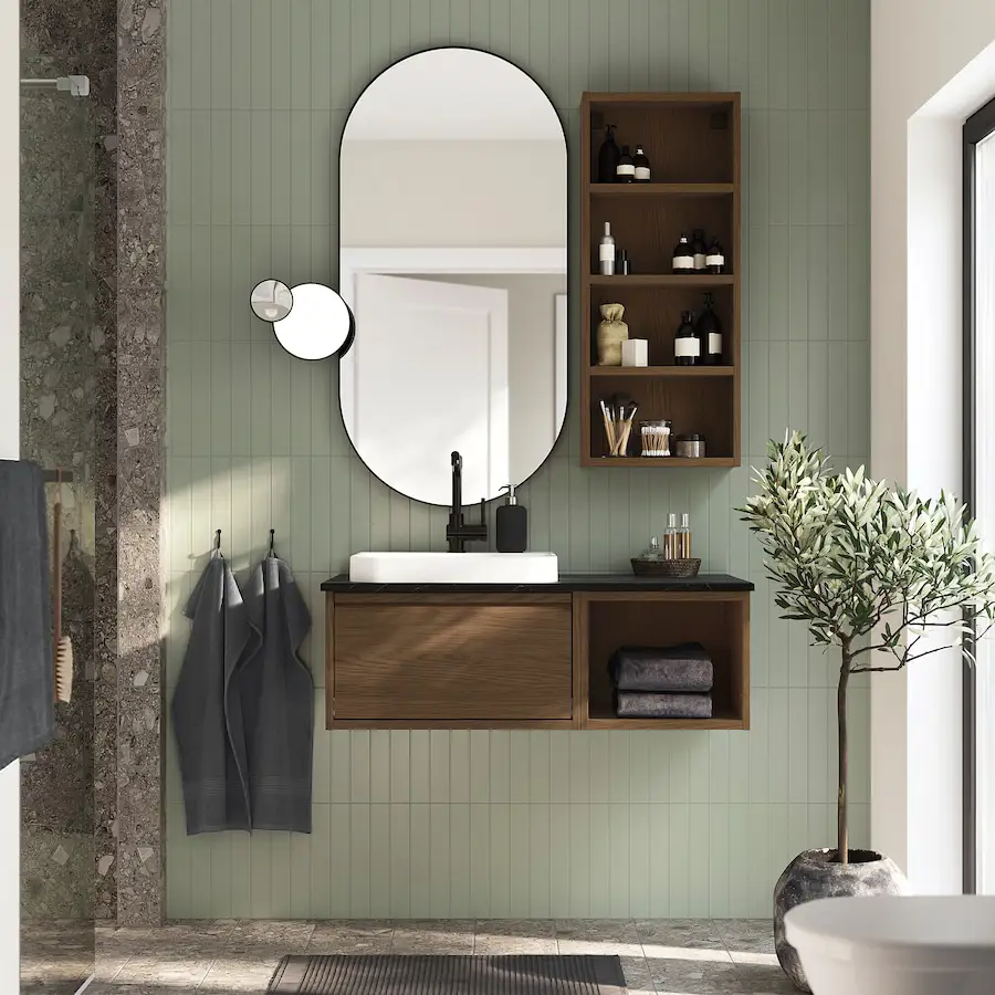 Mueble de lavabo de madera oscura