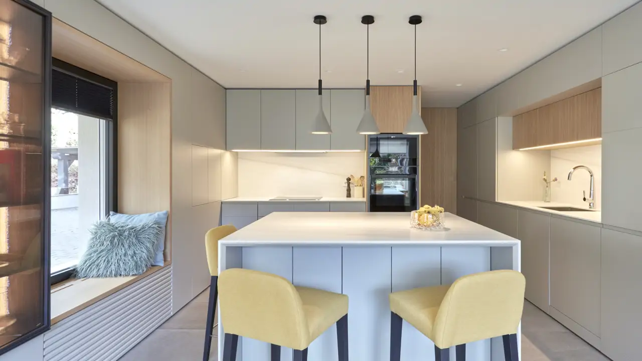 Cocina abierta con una generosa isla. Proyecto: La Reina Obrera