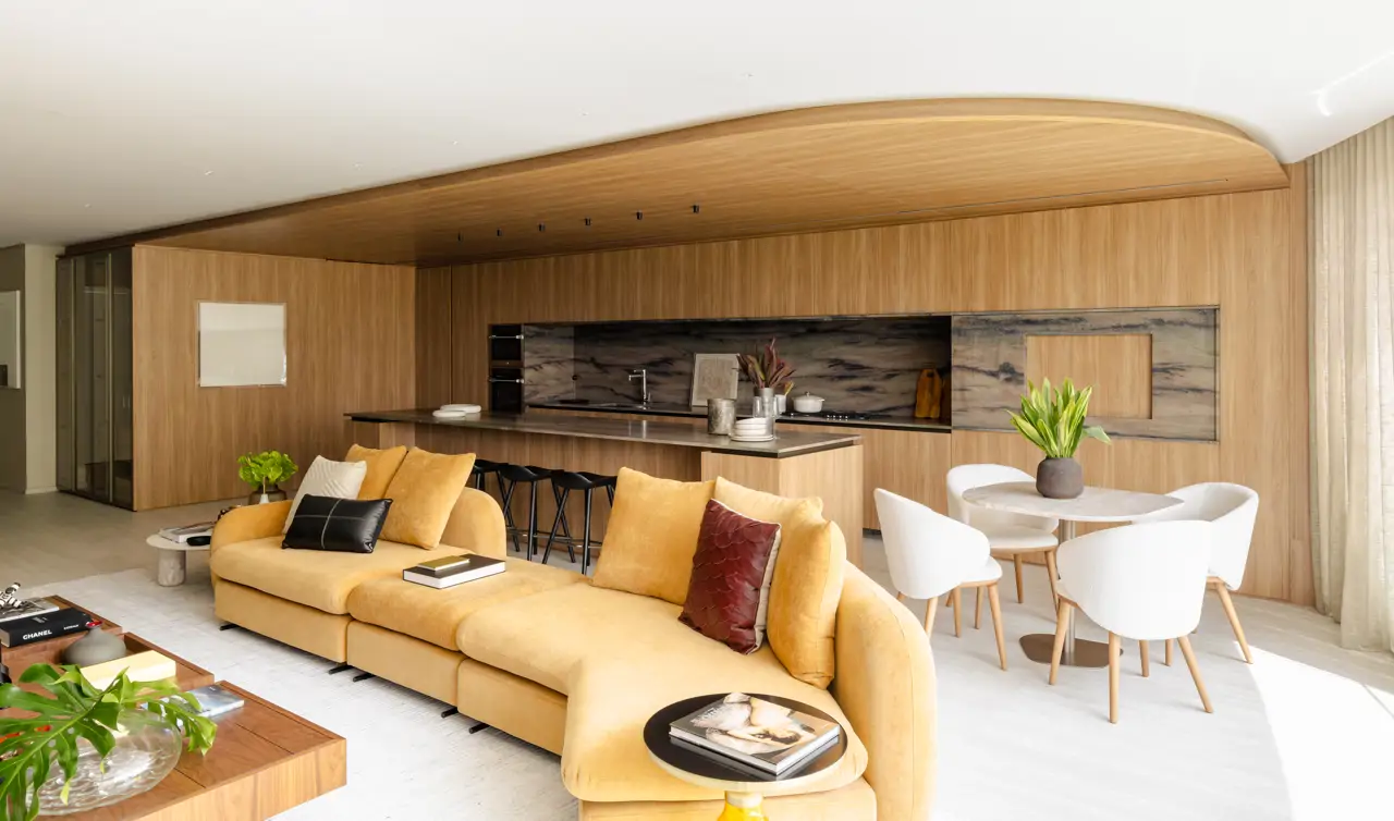 Cocina abierta en una vivienda en Praia Brava, Santa Catarina, Brasil. Proyecto: Armentano Arquitectura